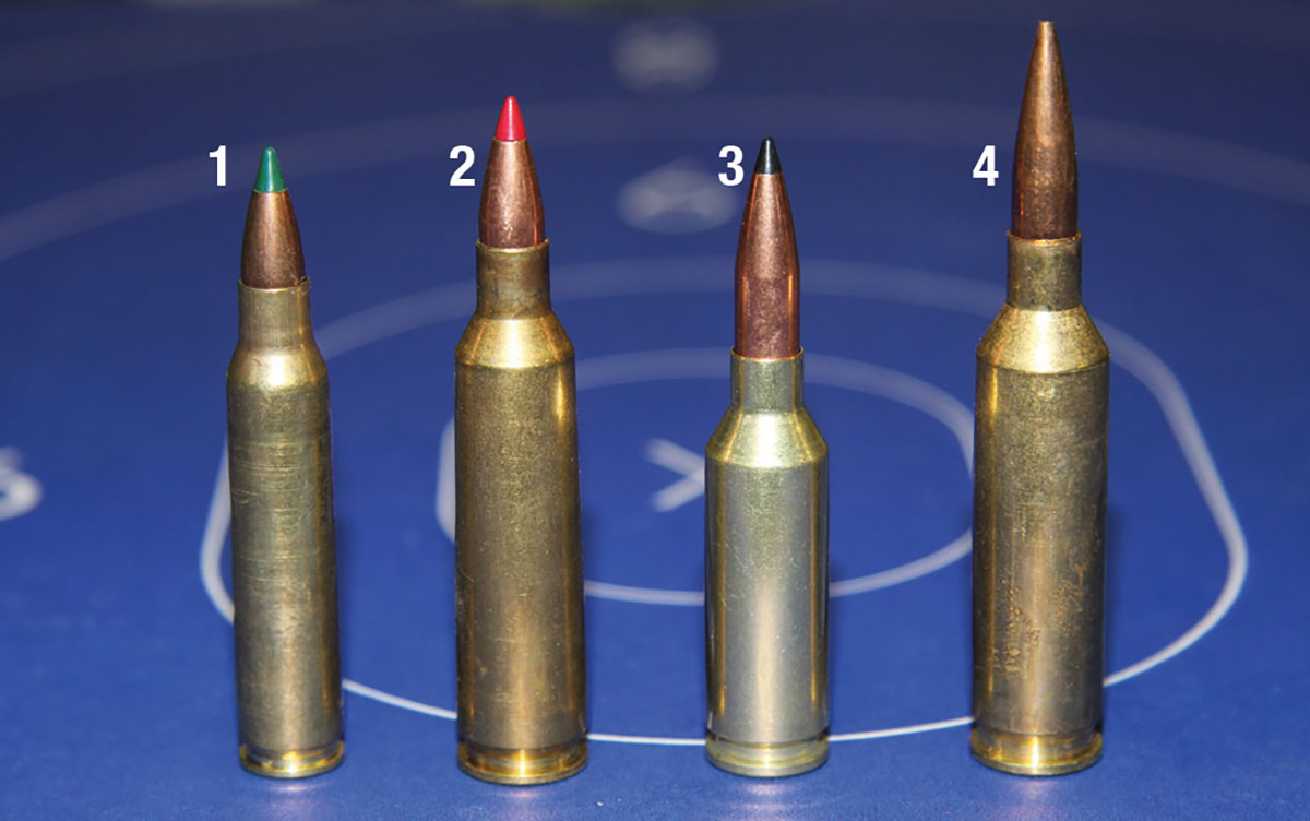 Shown for comparison are: (1) 223 Remington, (2) 22-250 Remington, (3) 22 ARC and (4) 22 Creedmoor.